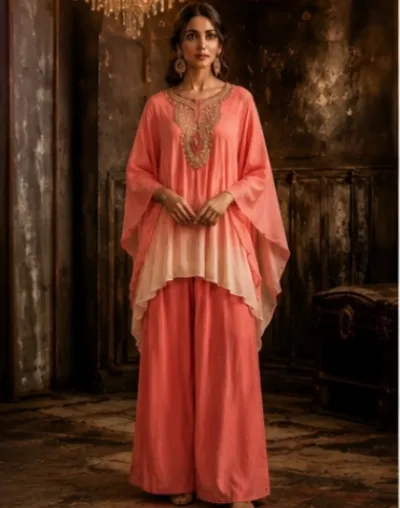 ayushi-029 Coral Ombre Kaftan Co-Ord