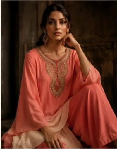 ayushi-030 Coral Ombre Kaftan Co-Ord