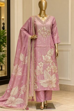 Blush Pink Floral Printed Kurta Set with Dupatta