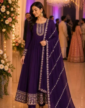 Royal Purple Embroidered Anarkali Suit