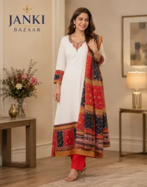 Ivory Heritage Kurta Set with Printed Dupatta