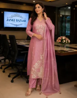 Blush Pink Floral Printed Kurta Set with Dupatta