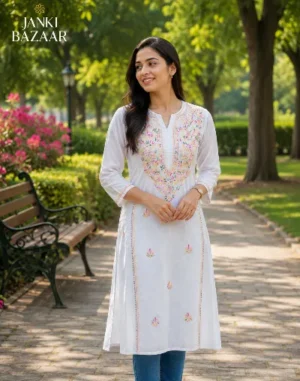 White Multicolor Embroidered Kurti