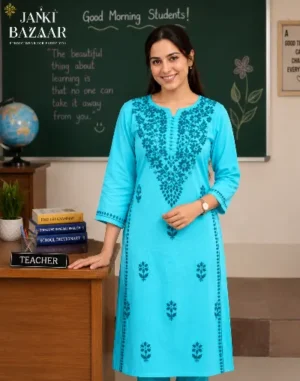 Aqua Blue Embroidered Kurti