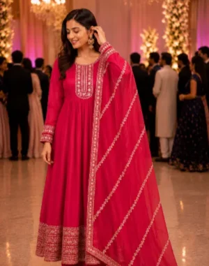 Rani Pink Embroidered Anarkali Suit Set