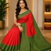 Coral Red Heritage Cotton Saree
