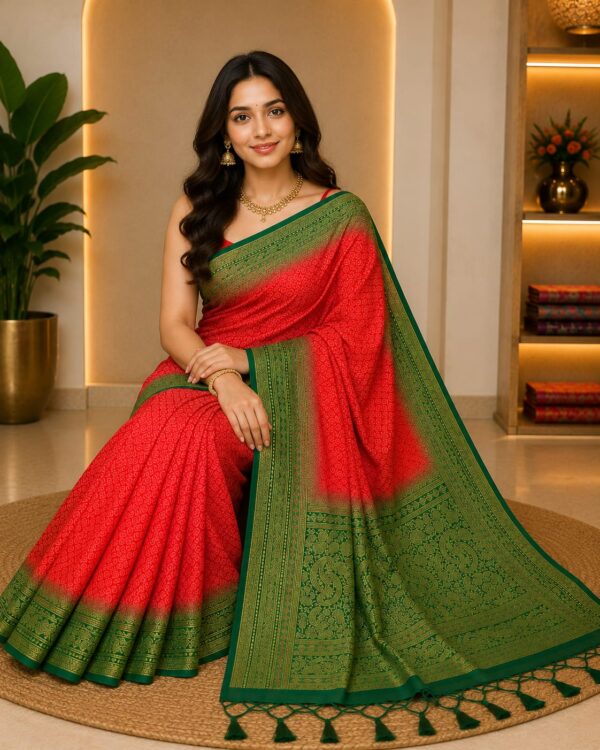 Coral Red Heritage Cotton Saree