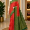 Coral Red Heritage Cotton Saree