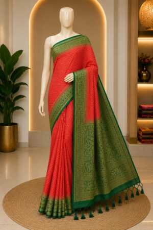 Coral Red Heritage Cotton Saree
