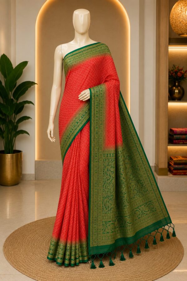 Coral Red Heritage Cotton Saree