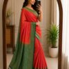 Coral Red Heritage Cotton Saree