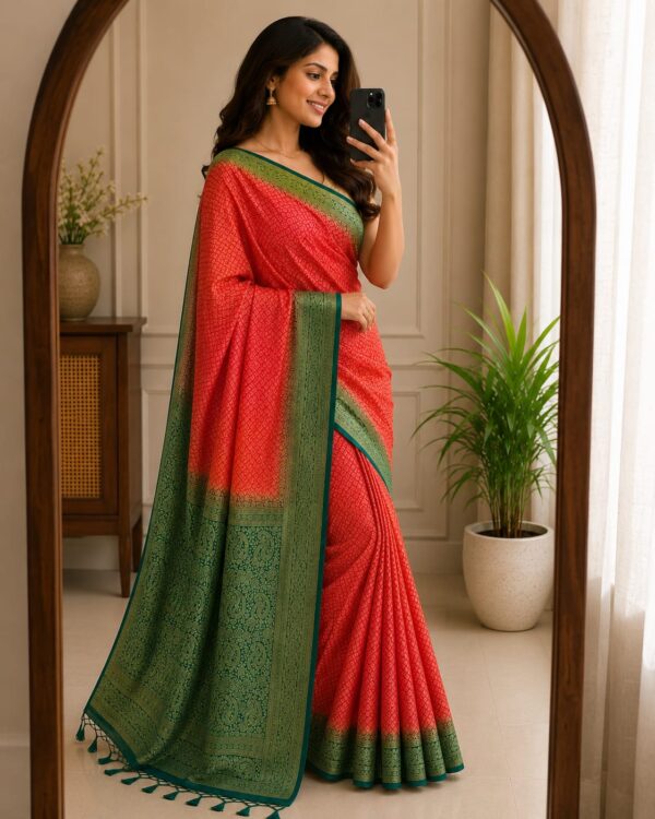 Coral Red Heritage Cotton Saree