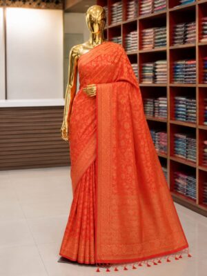 Radiant Vermilion Soft Cotton Blend Saree