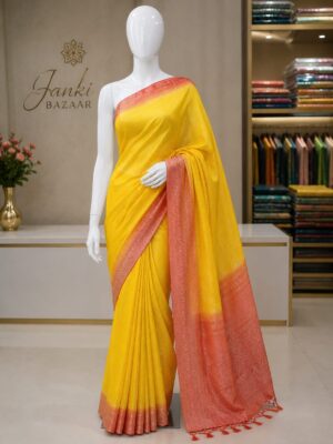 Sunshine Yellow Woven Cotton Blend Saree