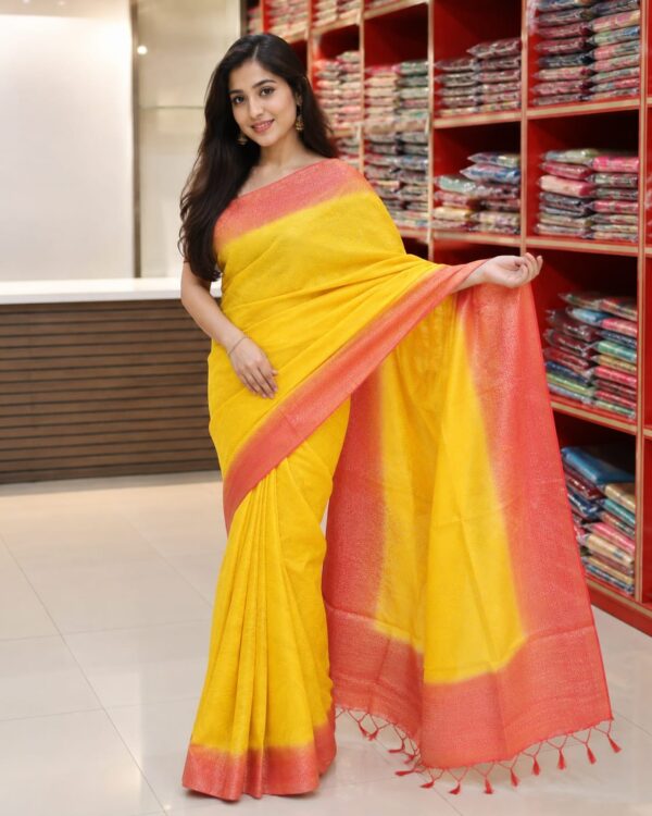 WhatsApp Image 2026-07-24 at 2.18.17 PM (1) Sunshine Yellow Woven Cotton Blend Saree