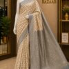 Ivory Blue Heritage Woven Cotton Blend Saree