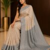 Ivory Blue Heritage Woven Cotton Blend Saree