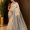 Ivory Blue Heritage Woven Cotton Blend Saree