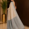 Ivory Blue Heritage Woven Cotton Blend Saree