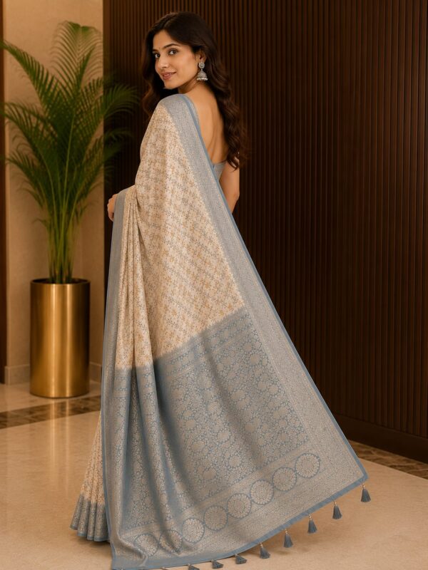Ivory Blue Heritage Woven Cotton Blend Saree