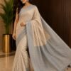 Ivory Blue Heritage Woven Cotton Blend Saree