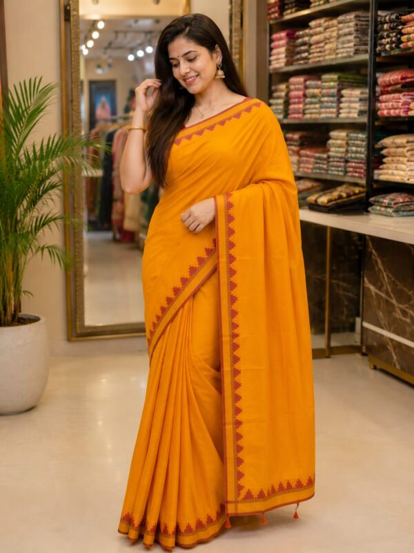 Mustard Yellow Cotton Blend Saree