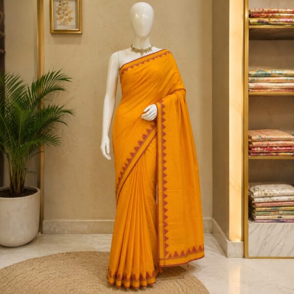 Mustard Yellow Cotton Blend Saree