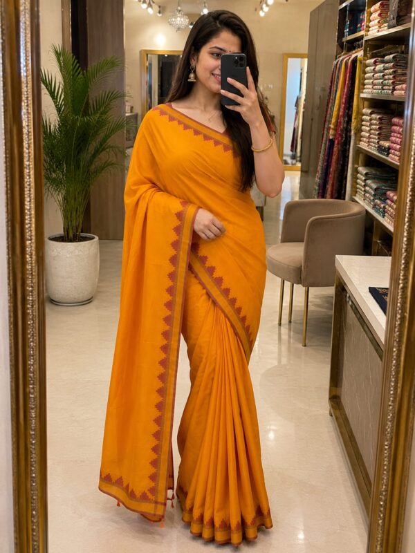Mustard Yellow Cotton Blend Saree