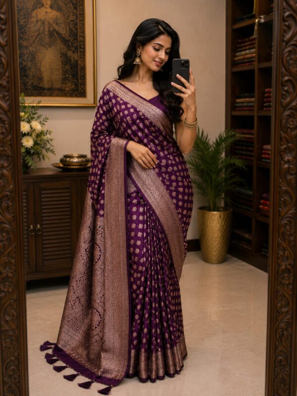 Royal Plum Zari Woven Silk Blend Saree