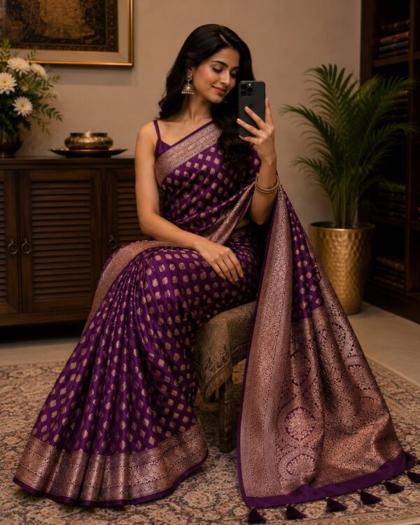 Royal Plum Zari Woven Silk Blend Saree