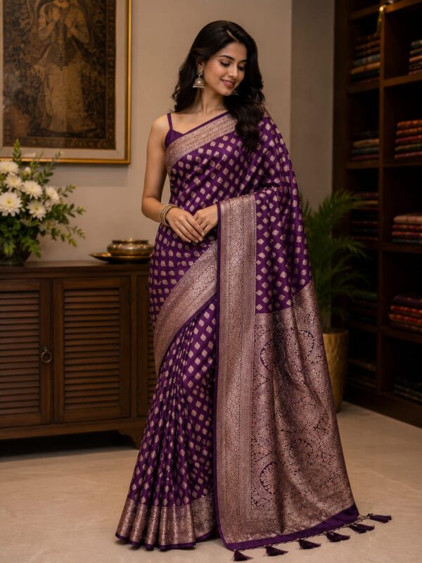 Royal Plum Zari Woven Silk Blend Saree