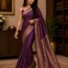 Royal Plum Zari Woven Silk Blend Saree
