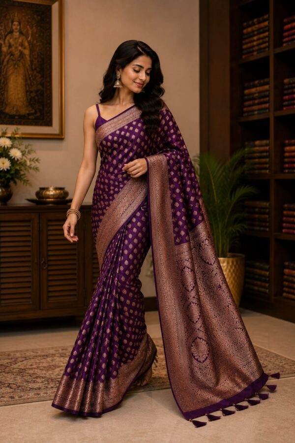 Royal Plum Zari Woven Silk Blend Saree