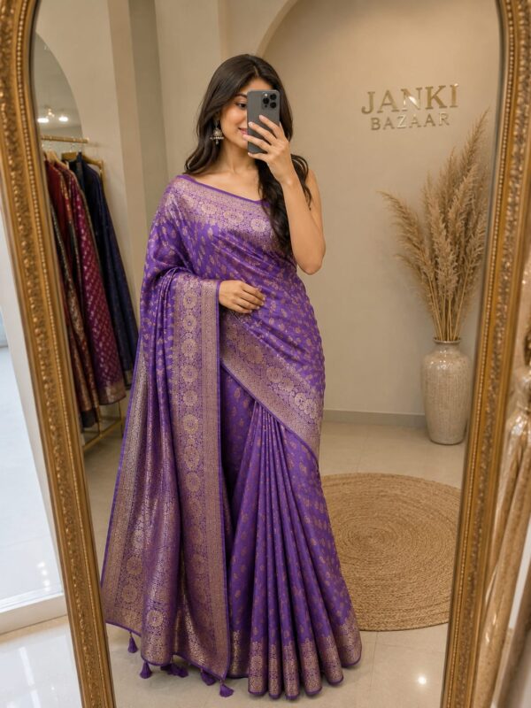 Royal Purple Zari Woven Silk Blend Saree