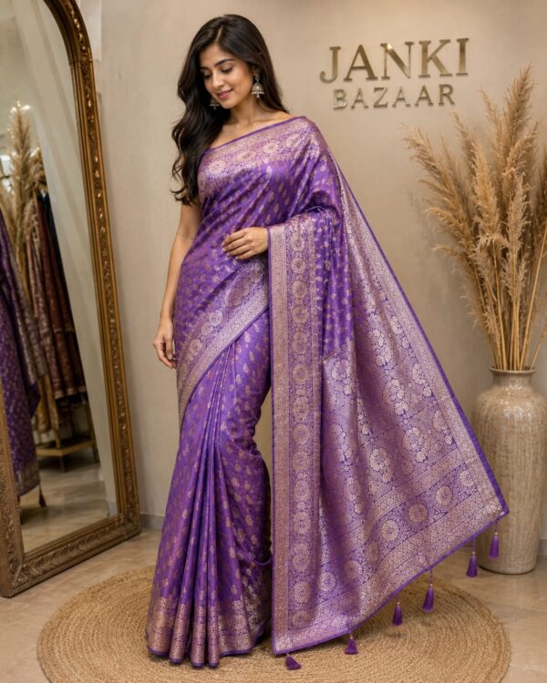 Royal Purple Zari Woven Silk Blend Saree