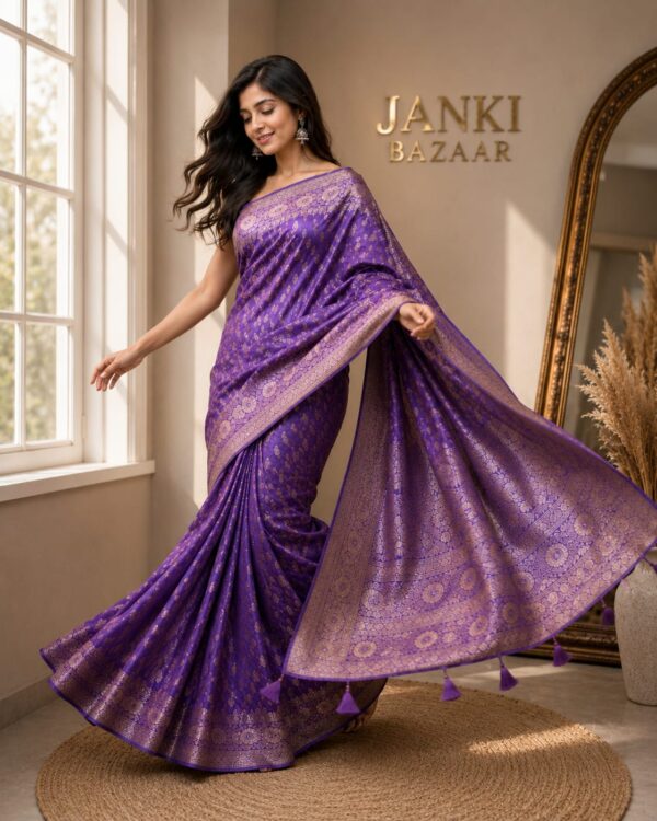 Royal Purple Zari Woven Silk Blend Saree