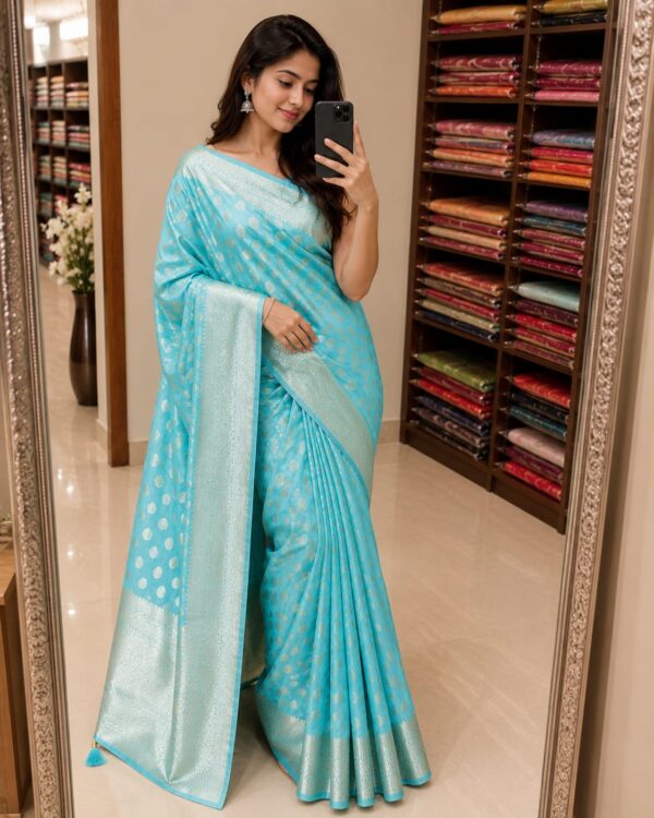 Sky Blue Zari Woven Silk Blend Saree