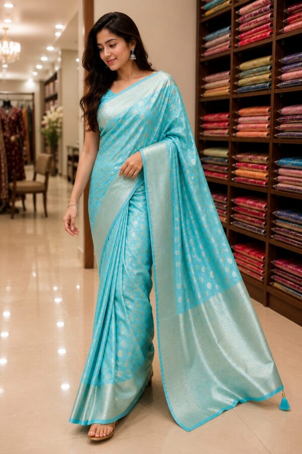 Sky Blue Zari Woven Silk Blend Saree