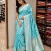 Sky Blue Zari Woven Silk Blend Saree