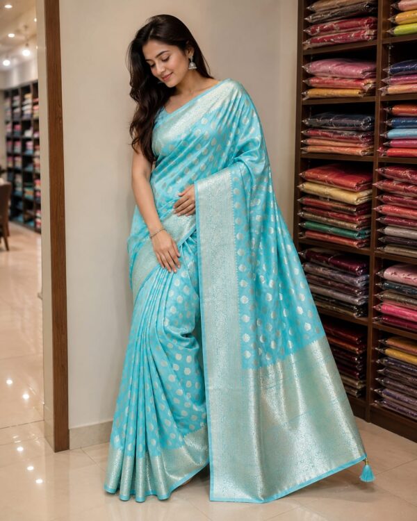 Sky Blue Zari Woven Silk Blend Saree