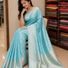 Sky Blue Zari Woven Silk Blend Saree