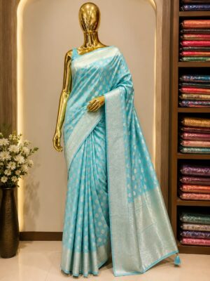 Sky Blue Zari Woven Silk Blend Saree
