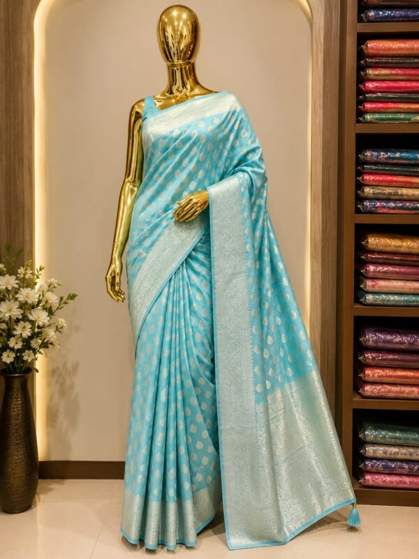 Sky Blue Zari Woven Silk Blend Saree
