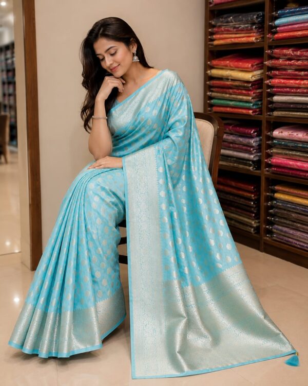 Sky Blue Zari Woven Silk Blend Saree