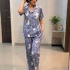 Azure Marble Satin Night Suit Set