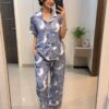 Azure Marble Satin Night Suit Set
