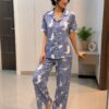 Azure Marble Satin Night Suit Set