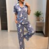 Azure Marble Satin Night Suit Set