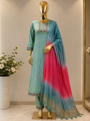 Mint Blossom Embroidered Kurta Set