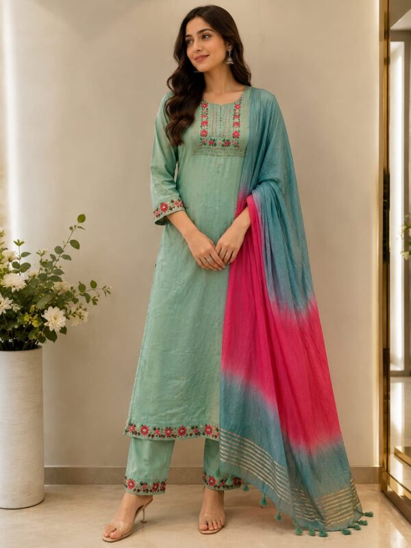 Mint Blossom Embroidered Kurta Set